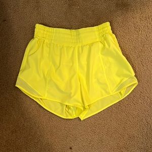 Lululemon hotty hot hi-rise neon yellow shorts. Size 6. Like new condition!